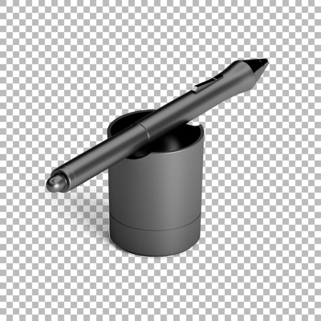 Una penna nera elegante poggia su un supporto per penna cilindrico che mostra un design minimalista per uso in ufficio o studio
