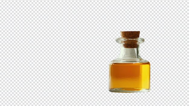 Una piccola bottiglia di olio d'oliva con un tappo che completa la cucina gourmet o la vita sana perfetta sia per gli appassionati di cibo che per gli esperti culinari