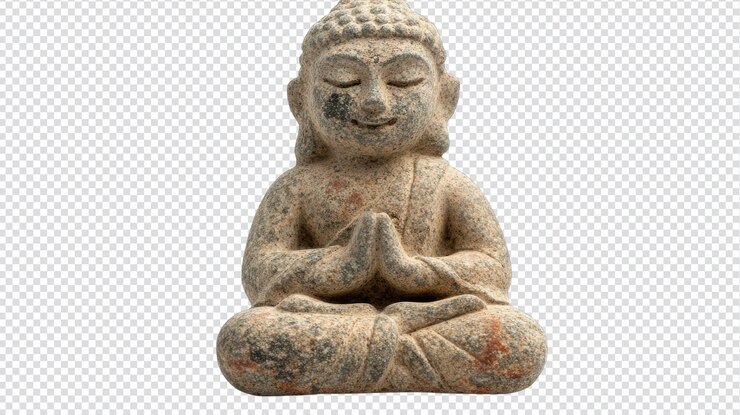 PSD una piccola statua in pietra di buddha isolata su uno sfondo pianeggiante perfetta per concetti spirituali pratiche di meditazione e rappresentazioni artistiche che promuovono la pace e la tranquillità