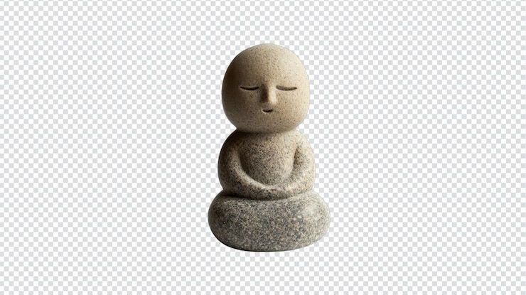 PSD una piccola statua in pietra di un buddha isolata su uno sfondo bianco perfetta per la meditazione e i temi spirituali