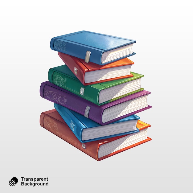 Una pila di libri colorati su uno sfondo trasparente