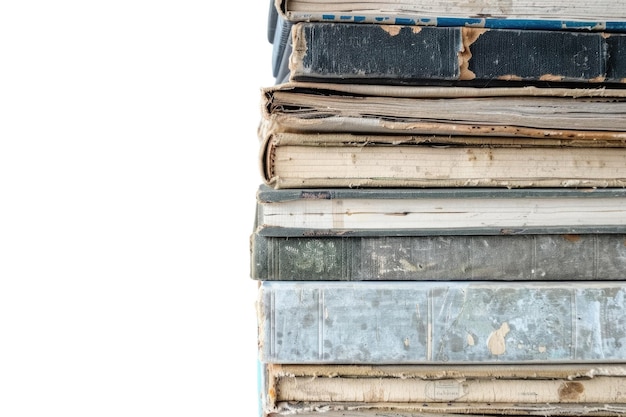 Una pila di vecchi libri con copertine usurate isolati su uno sfondo bianco Foto AIG57