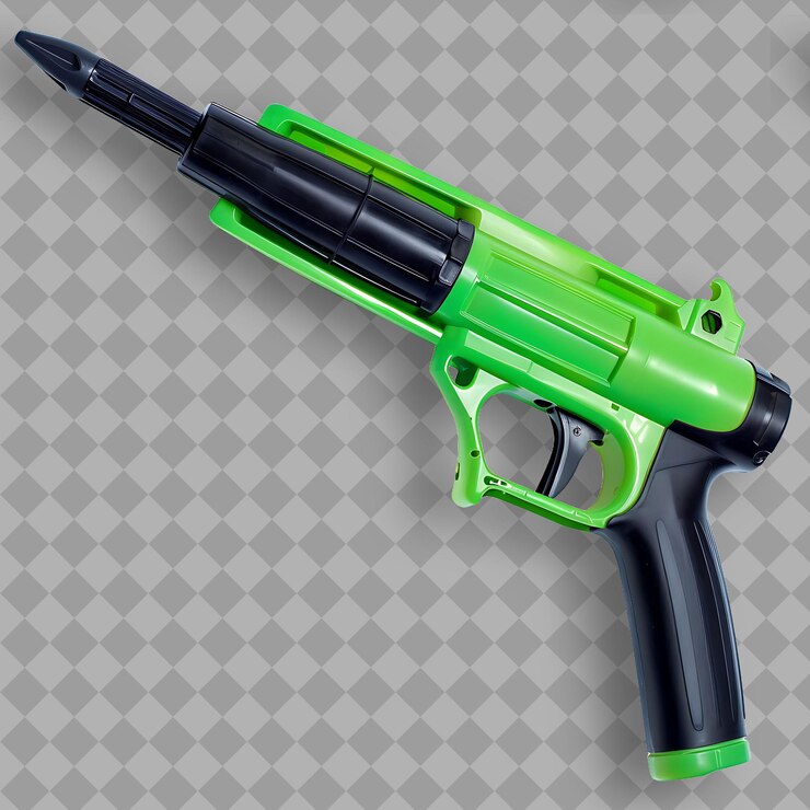PSD una pistola verde con una maniglia nera su uno sfondo a scacchi