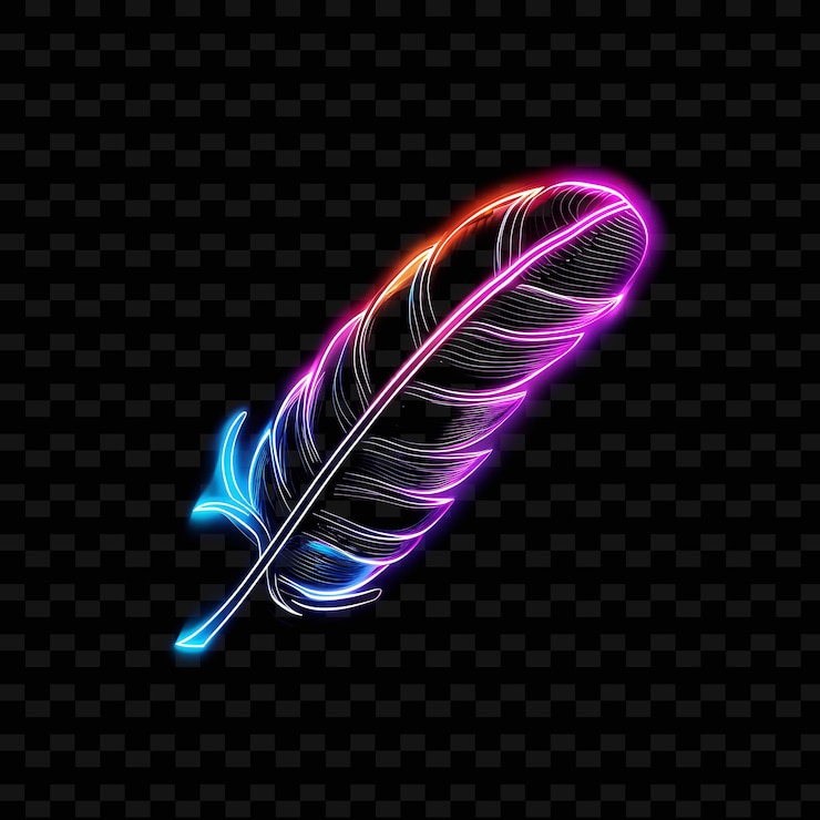 PSD una piuma con una luce al neon blu e rossa