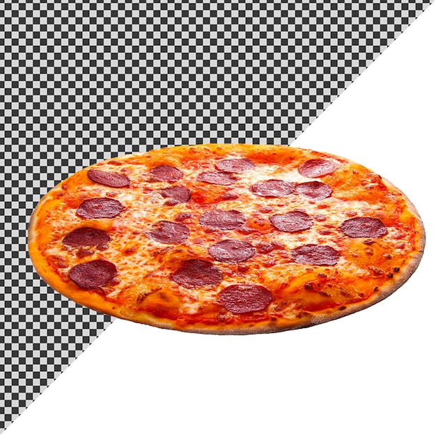una pizza al pepperoni su una tovaglia a scacchi