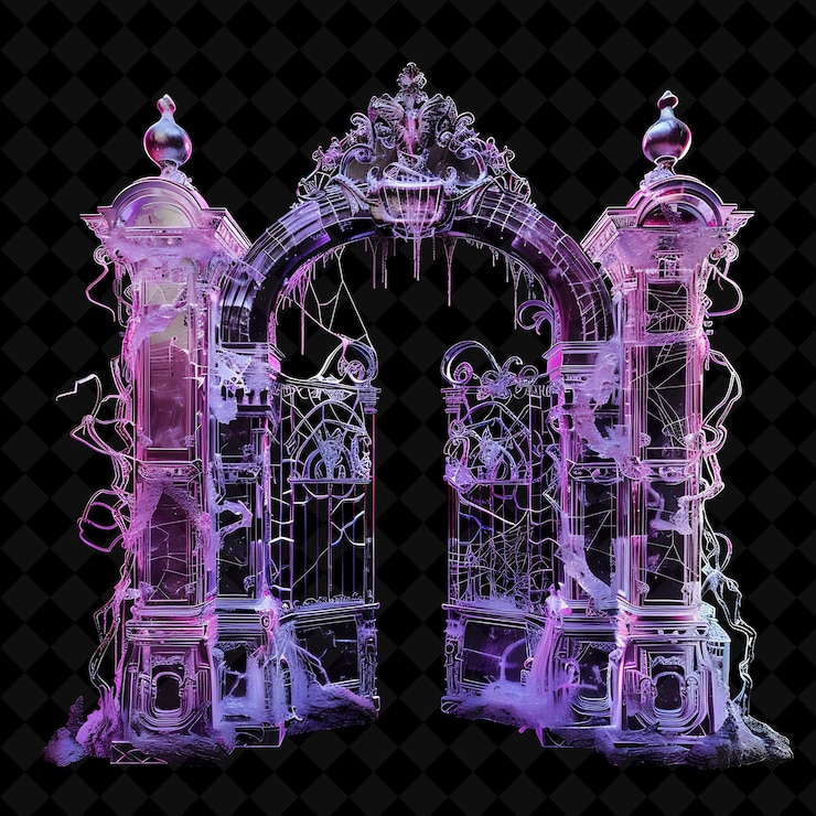 PSD una porta ad arco viola e rosa con un disegno viola e rosa