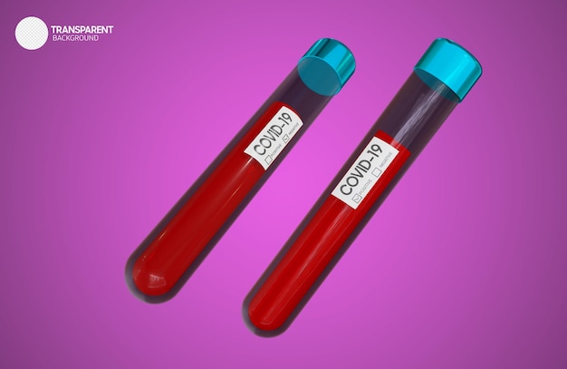 Una provetta per l'analisi del sangue rosso con sopra la scritta coronavirus