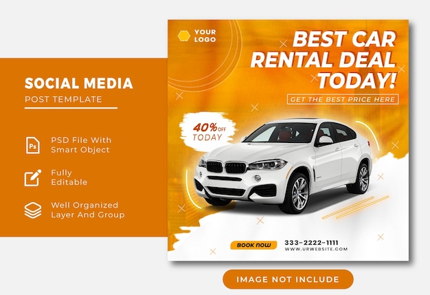 Una pubblicità arancione e bianca per un'auto a noleggio.