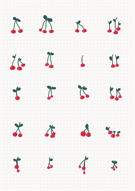 Una raccolta di illustrazioni minimaliste di ciliegie