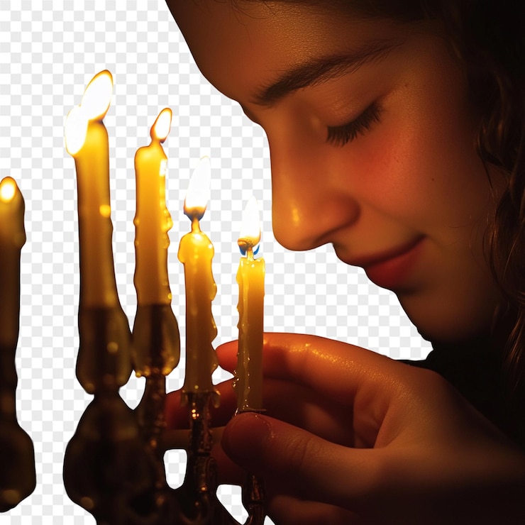 PSD una ragazza accende le candele davanti a una foto di una ragazza