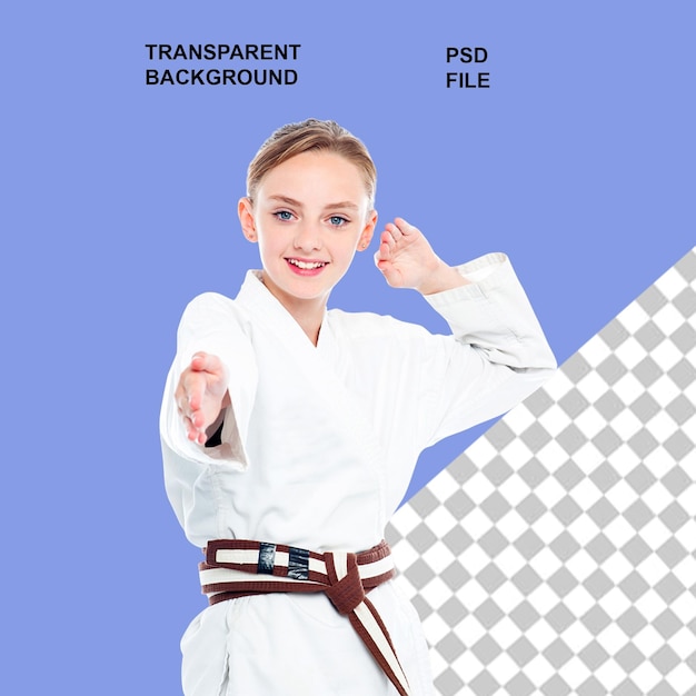 una ragazza anziana che indossa un vestito di karate e mashlades