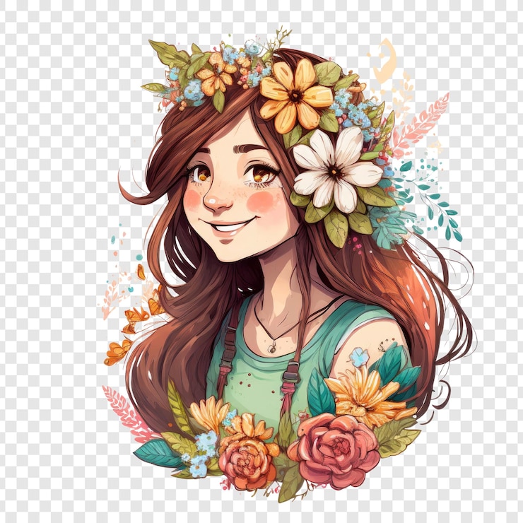 PSD una ragazza con un fiore tra i capelli
