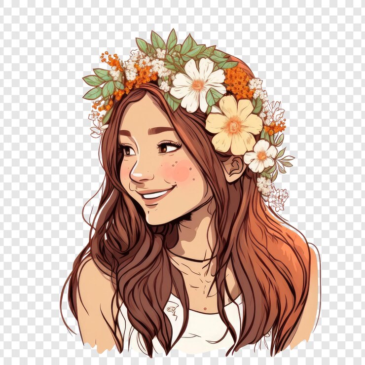 PSD una ragazza con una ghirlanda di fiori in testa