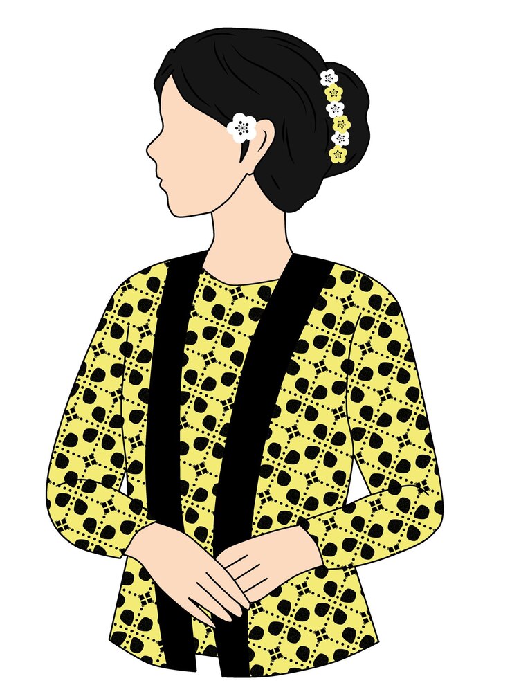 una ragazza in un vestito giallo con un disegno nero e giallo