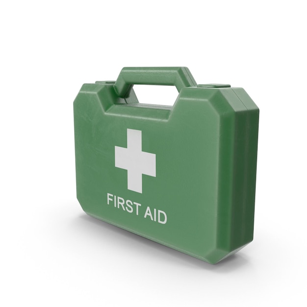 una scatola verde che dice "primo soccorso"