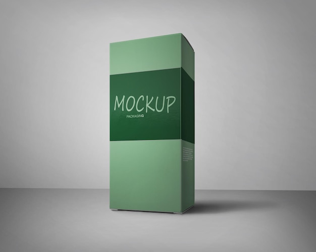Una scatola verde con su scritto mockup