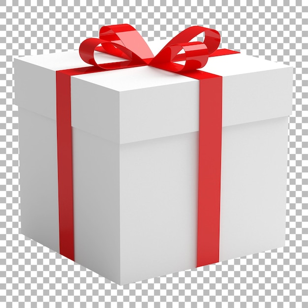 Una semplice scatola da regalo bianca con un nastro rosso e un arco che simboleggia la celebrazione e il dono