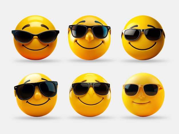 Una serie di emoji 3D cool su sfondo bianco