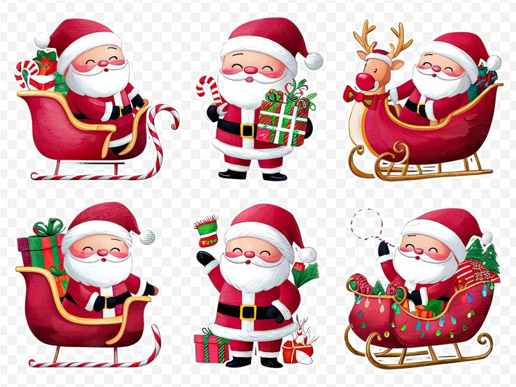 PSD una serie di immagini di babbo natale e un personaggio cinematografico con un cappello di babbo natale
