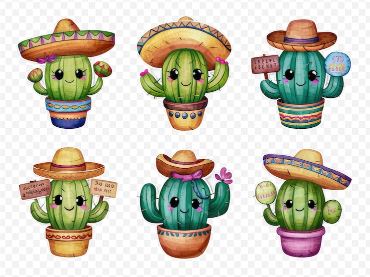 PSD una serie di immagini di cactus e sombrero