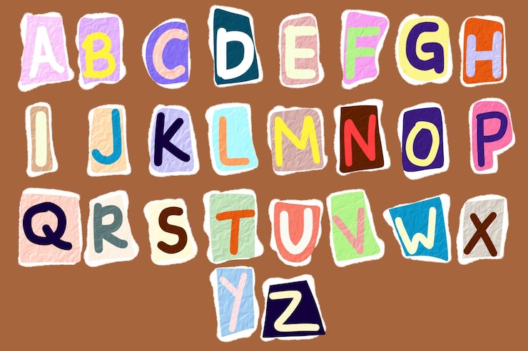 PSD una serie di lettere dell'alfabeto con le lettere a e z carta strappata lettera collage alfabeto