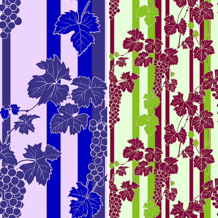 PSD una serie di motivi colorati con uva e foglie