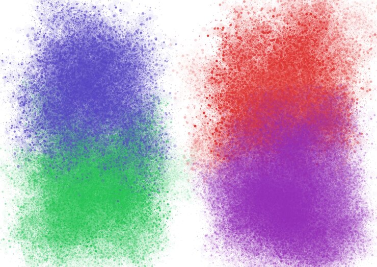 PSD una serie di schizzi di vernice colorata su uno sfondo bianco
