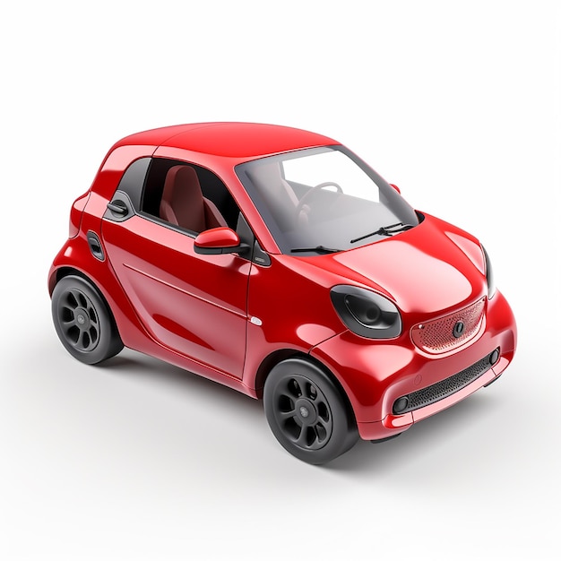 Una smart car rossa è mostrata su uno sfondo bianco.