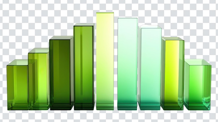 PSD una splendida icona di grafico a barre 3d con una consistenza di vetro in verde perfetta per presentazioni aziendali e progetti di analisi dei dati