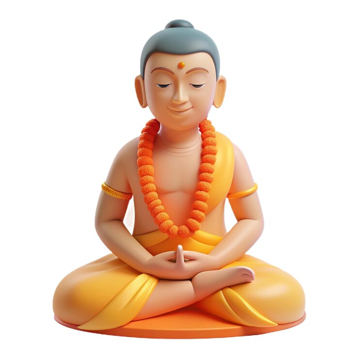 PSD una statua di buddha in giallo e arancione seduta in posizione di loto