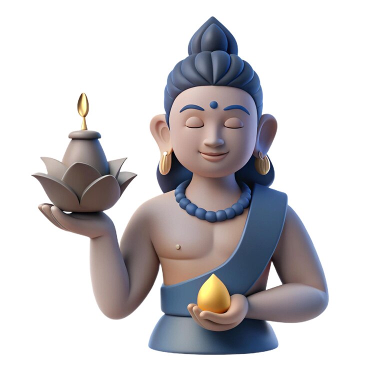 PSD una statua di un buddha con una campana d'oro e un vassoio d'oro