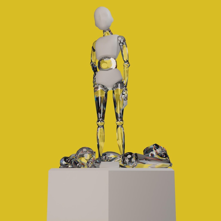 PSD una statua di un uomo con uno sfondo giallo