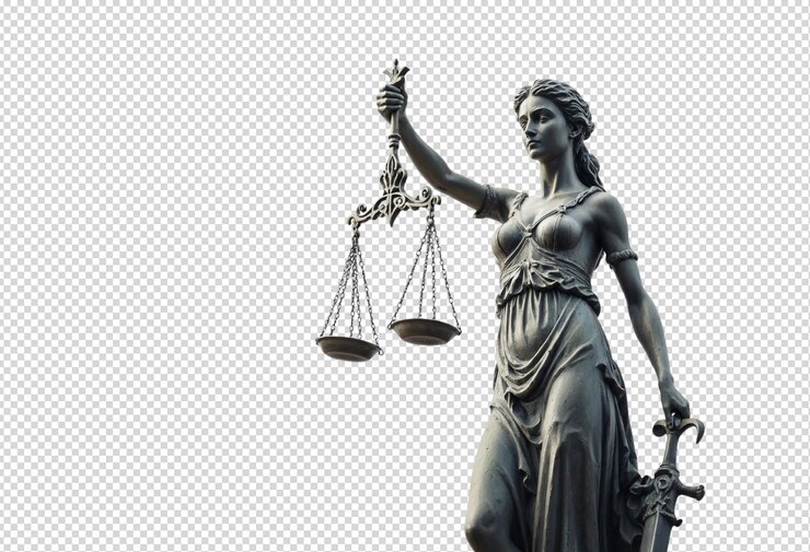 PSD una statua di una donna con una scala che dice giustizia