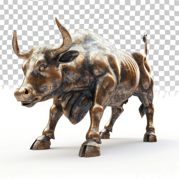 PSD una statua in bronzo di un toro con uno sfondo bianco e nero