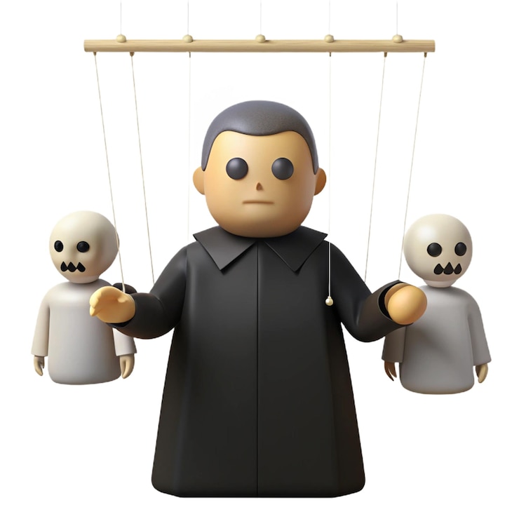 PSD una statuetta di un uomo che tiene una corda con tre scheletri