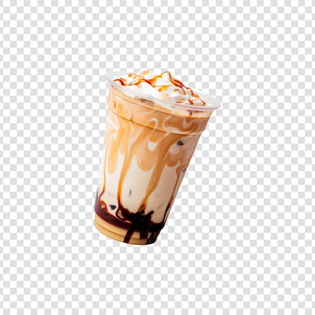 una tazza di caffè ghiacciato con gelato e una bevanda ghiacciata al cioccolato su uno sfondo trasparente