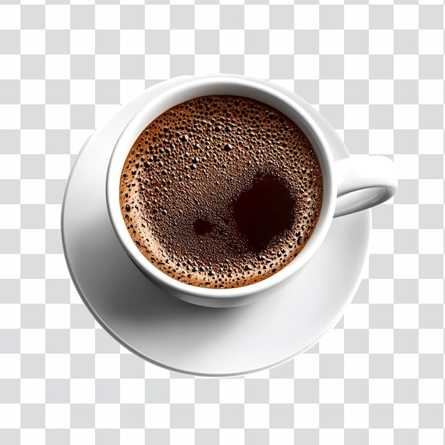 una tazza di caffè vista dall'angolo superiore isolato