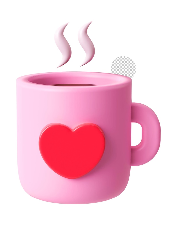 PSD una tazza rosa con un cuore su di essa e un cuore rosso sul lato