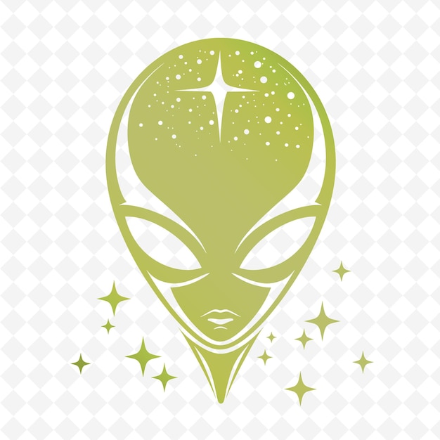 una testa aliena verde con una stella sopra