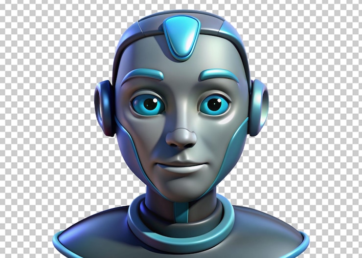 PSD una testa di robot 3d con la parola robot su di essa