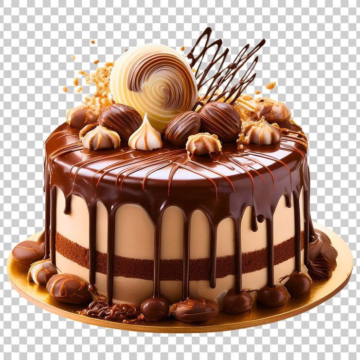 una torta di cioccolato con cioccolatina e cioccolata su un piatto d'oro
