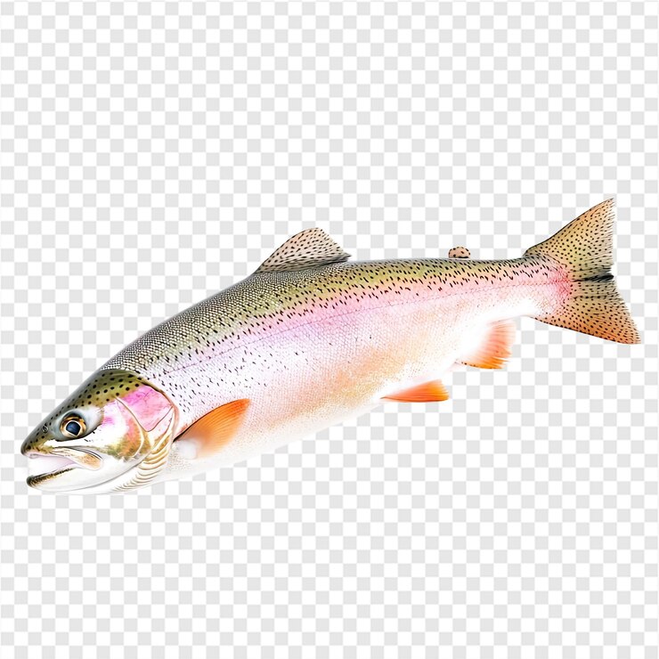 PSD una trota arcobaleno è mostrata su uno sfondo trasparente