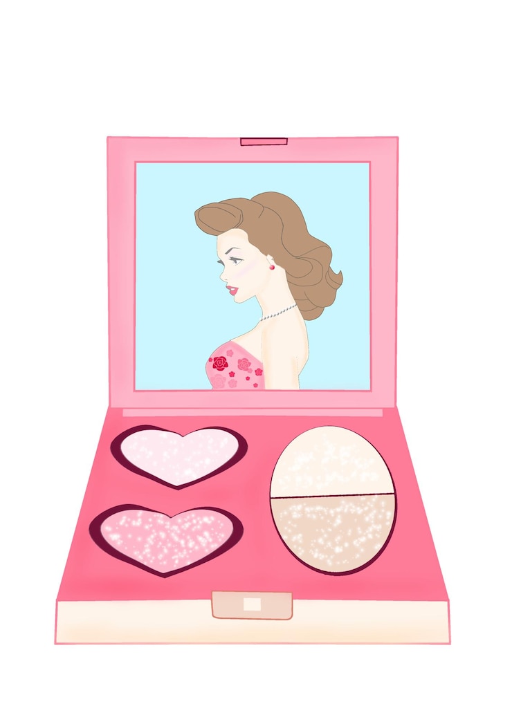 PSD una valigetta rosa con la faccia di una donna e le parole bellezza su di essa