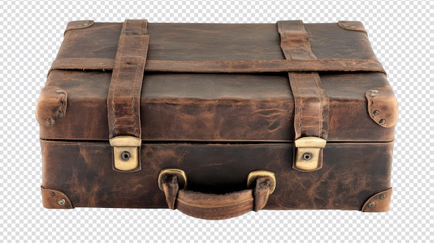 Una valigia in pelle d'epoca con fibbie in ottone perfetta per gli appassionati di viaggi, i collezionisti o l'arredamento d'interni ispirato alla nostalgia e allo stile classico