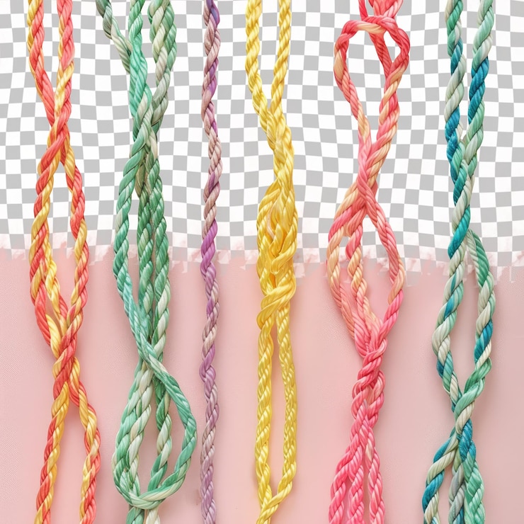 PSD una varietà di trecce colorate sono mostrate su uno sfondo rosa