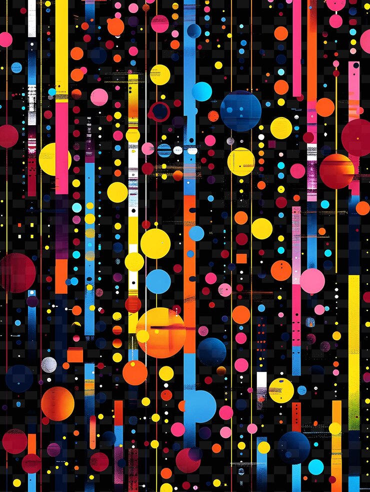 PSD una visualizzazione colorata di cerchi e punti con uno sfondo di colori diversi