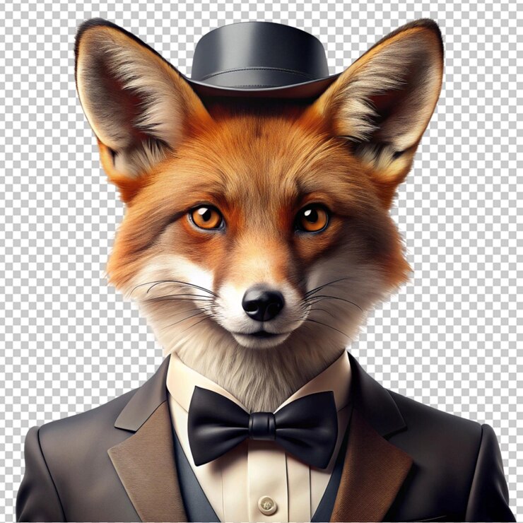 PSD una volpe elegante vestita come un film classico