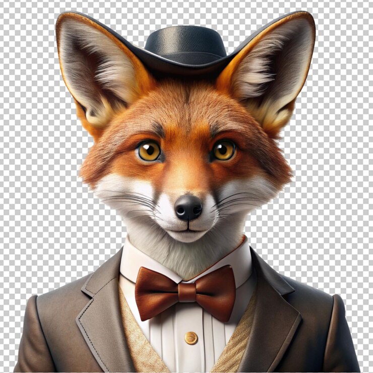 PSD una volpe elegante vestita come un film classico