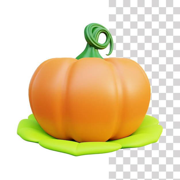 Una zucca con manico verde e manico verde su sfondo trasparente