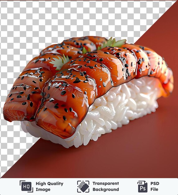 PSD unagi sushi de anguila en un fondo rojo